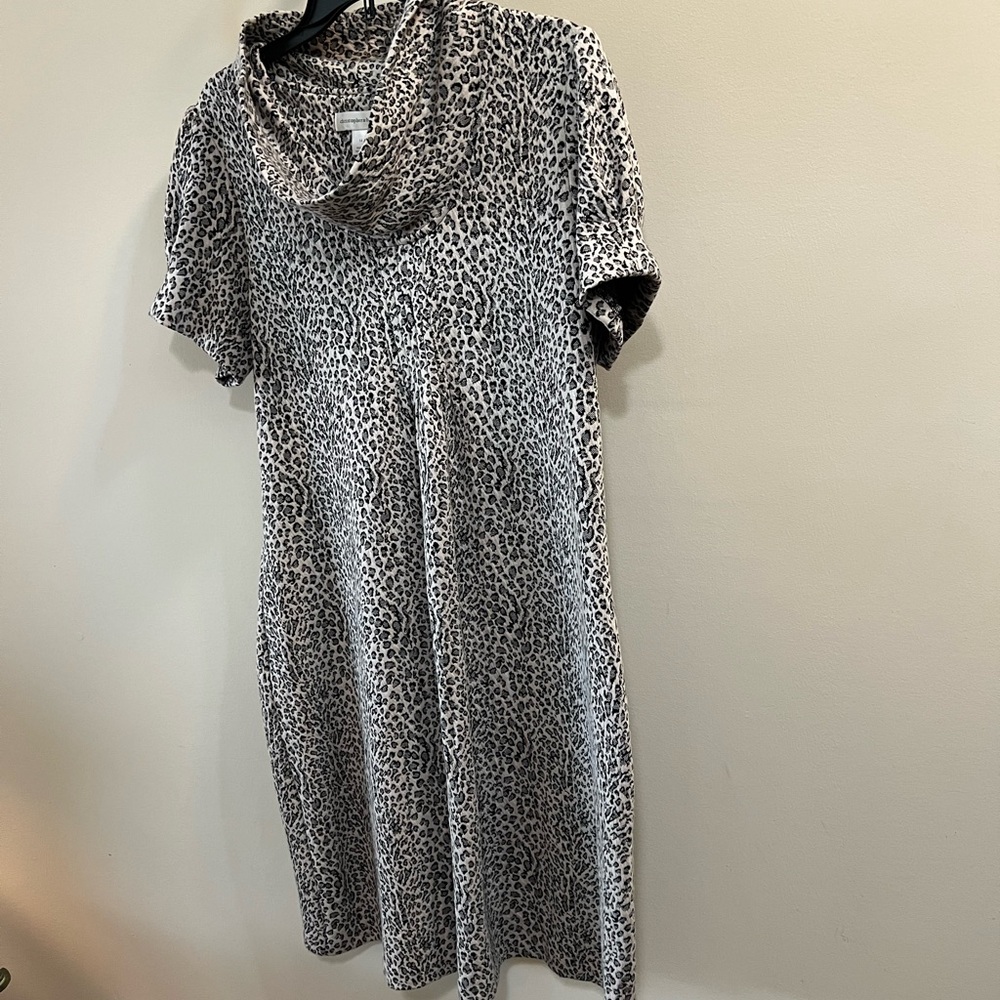 Christopher & Banks Leopard Print Midi Dress - White and Black Cowl Neck Size 14